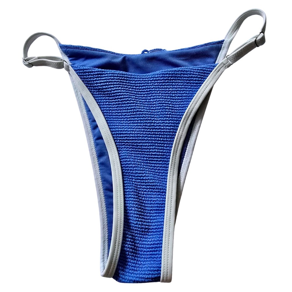 Full Tilt Swim Blue TexturedCheekier High Leg Bikini Bottoms XS New
